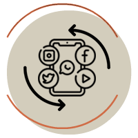 icono con un teléfono móvil rodeado de logos de redes socilaes.