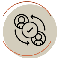 Icono de integración entre dos personas con signo de verificación.